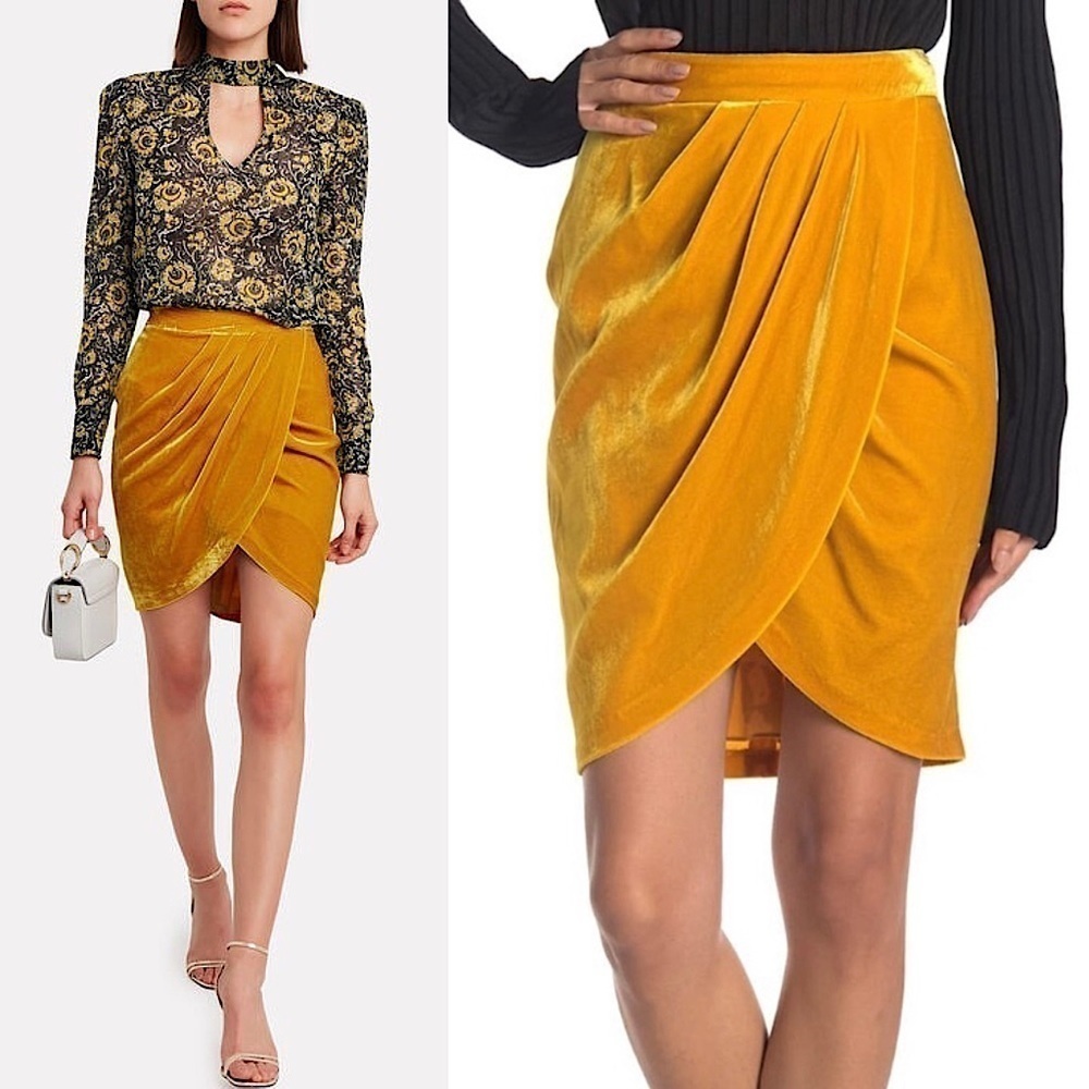 NWT VERONICA BEARD Marigold Silk Velvet Pleated High Waist Wrap Pencil Skirt 4